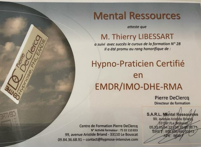 Certificat d'hypno-praticien certifié en EMDR/IMO, Mental Ressources